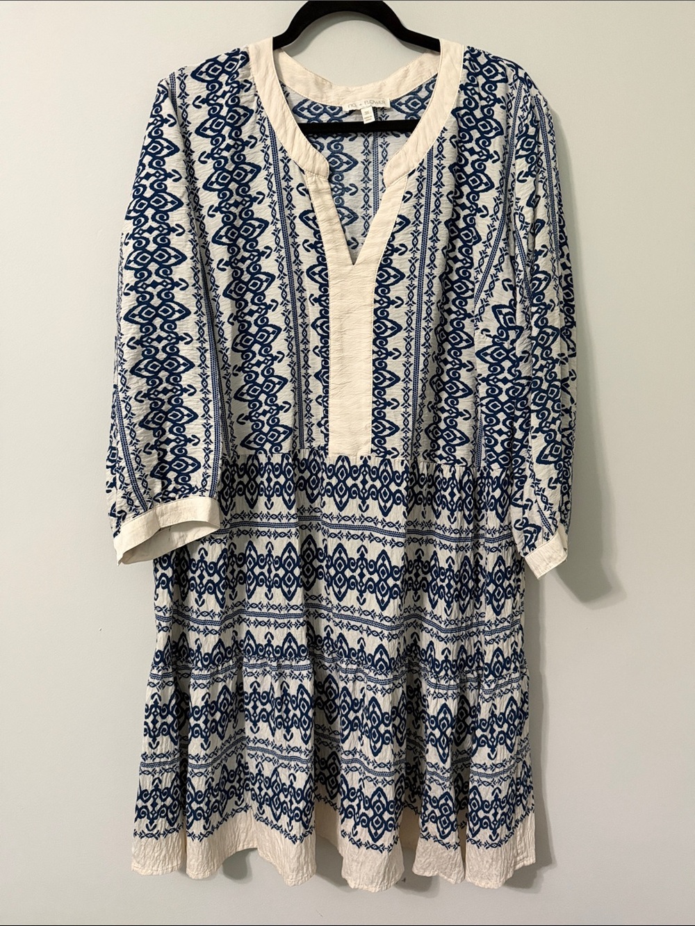 fig and flower Cream and Navy Blue Printed Tunic Dress